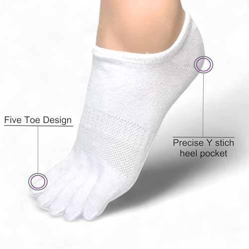 Soxsense No Show Toe Socks Premium Cotton for Women, Align Toes Five Finger Liner Low Cut Thin Socks for Bunion, (4 Pairs)2