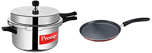 Image of Prestige Popular Aluminium Pressure Cooker, 7.5 Litres, Silver + Prestige Omega Deluxe Omni Tawa 250 COMBO