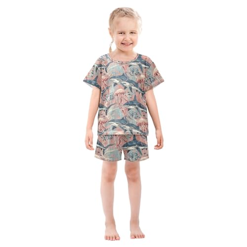 ALAZA Sharks Jellyfish Pajama Set Short Sleeve Sleepwear Soft Lounge Nightwear3