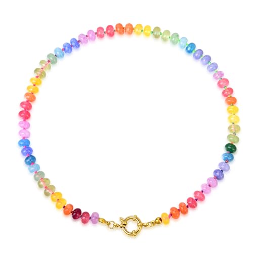 Beaded Gemstone Necklace For Women, Boho Choker, Rainbow Gemstone Necklaces, Handmade Jewelry Gift