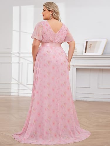 Image of Ever-Pretty Women's Chiffon Formal Evening Dresses for Curvy Women V-Neck Plus Size Floor Length Bridesmaid Dress