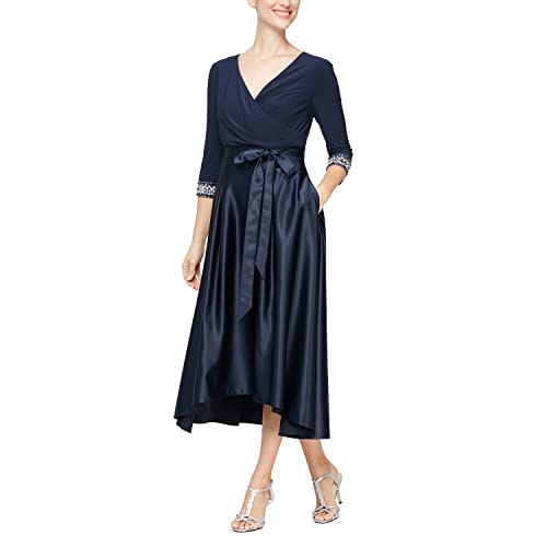 Image of Alex Evenings Women's Satin Ballgown Formal Event Dress with Pockets and Tie Belt (Petite and Regular Sizes)