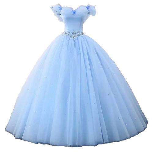 LEJY Women s Ball Gown Cinderella Off Shoulder Prom Gown Wedding Dress 16 Baby Blue