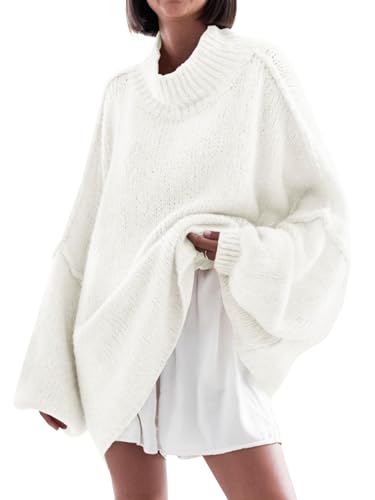 Saodimallsu Womens Oversized Sweaters Mock Neck Batwing Long Sleeve 2025 Fall Trendy Ribbed Knit Casual Tunic Sweater