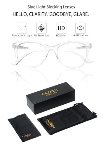 Image of OUWEN Retro Cat Eye Blue Light Blocking Glasses for Men Women, Anti EyeStrain & UV Glare Computer Gaming Eyeglasses OW2242