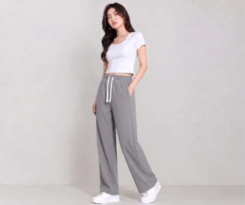 Image of Samfor Woman's Loose Fit Track Pants - Polycotton Joggers with Elastic Waistband & Side Pockets, Lower Comfortable for Gym, Running & Casual Wear