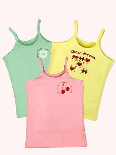 Image of KiddoPanti Girls 100% Cotton Printed Camisoles Tank Top Slips Pack of 3