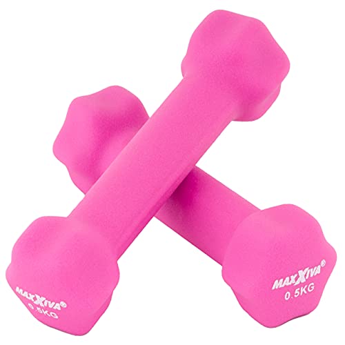 MAXXIVA Hantelset pink Neopren 2 x 0,5 kg Gymnastikhanteln Kurzhanteln für Krafttraining Workout Kraftübungen Bodybuilding Fitness-Zubehör Reha Pilates