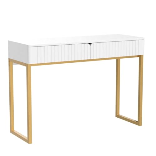 Tamworth Design Elegant Modern Desk, 2 Drawers, Gold Legs, 43.3x15.75 inches, Home Office, Makeup Vanity, Computer, Writing, Study, Entryway, Sofa Table