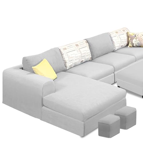 Image of Koza LHS 8 Seater L Shape Sofa Set with Center Table for Living Room (Grey Fabric) Premium Fabric Sofa