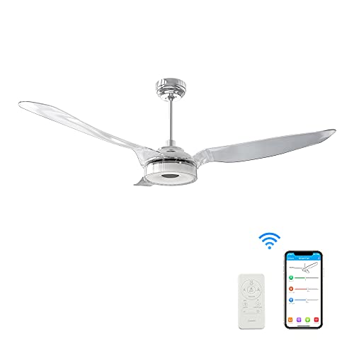 Trifecte 56 Inch Indoor&Outdoor Ceiling Fan with Light and Remote, Smart Ceiling Fan Compatible with App/Alexa/Google/Siri, Low Profile Ceiling Fan with 10-Speed Reversible Quiet DC Motor, ETL Listed (Silver - White)