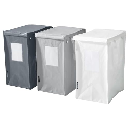 Separate Recycling Waste Bin Bags for Kitchen Home 35L Recycling Bins (White/Dark,Grey/Light, grey) Waste Trash Sorting Organizer, Reusable Waterproof, Pack of 3