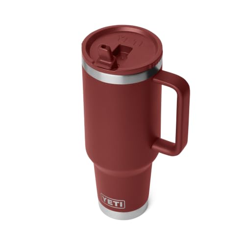 Image of YETI Rambler 40 oz Travel Mug with Flip Straw Lid - Stainless Steel, Vacuum Insulated, Leakproof, Cup Holder Friendly, Stag Red