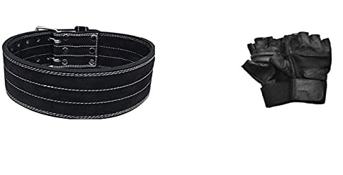 Image of Roarfit Genuine Leather Large Weight Lifting Belt and Gym Gloves for Men and Women Durable Comfortable & Adjustable with Buckle | Stabilizing Lower Back Support for Weightlifting