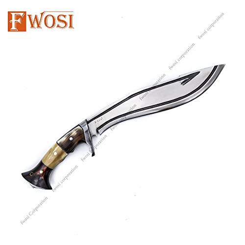 Fwosi Kukri Blade -13-Inch Heavy Duty Fixed Blade Knife Gorkha Or Military Kukri With Carbon Steel Blades, Bone & Wood Handle - Handcrafted In Nepal #TOP2