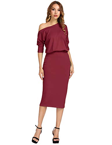 GRACE KARIN Women's Hips-Wrapped Long Sleeve Party Midi Dress Size L Wine