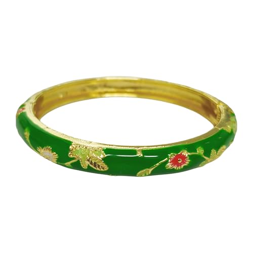 Cloisonne Bracelet For Women, Flower Enamel Chunky Bangle Colorful Handcraft Trendy Cute Multi Tone Engraved Cuff Gold Plated Bracelets Stackable Friendship Jewelry Gift