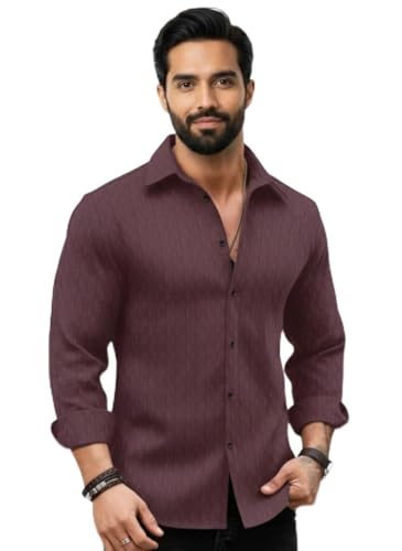 Image of Amazon Brand - INKAST Men's Regular Fit Button Down Dress Shirts Textured Long Sleeve Casual Hawaiian Shirt