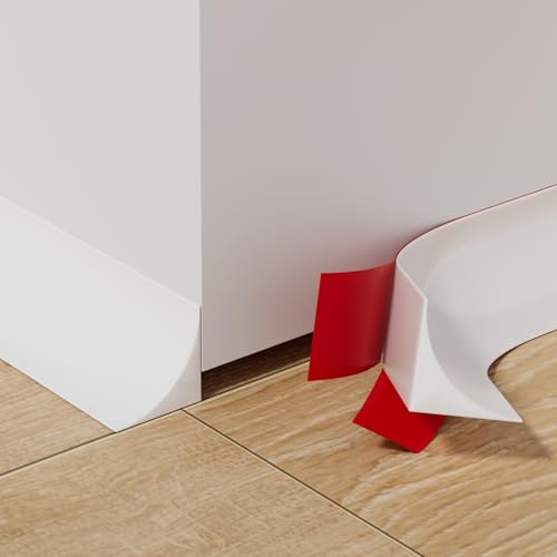 9.8' Flexible Quarter Round Molding, Peel and Stick Shoe Molding Baseboard,Selfadhesive Corner Trim for Wall Floor Edge, Bendable Rubber Trim for Stair,Countertop,Backsplash, Bathroom Bathtub (White)