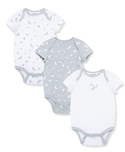 Image of Little Me Baby Gender Neutral 3-Pack Short Sleeve Bodysuit Scratch Free 100% Cotton, Quick Snap Closures, Newborn to 9 Months