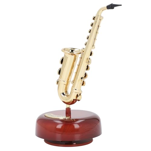 Fafeicy Vintage Music Box Ornament Clockwork Drive Width Application for Music Lovers Bedroom Office ABS Material (Revolving Saxophone)