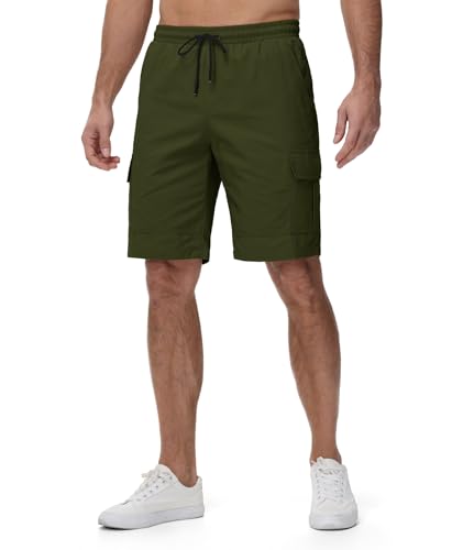 SwissWell Short Homme Coton Chino Shorts Léger Bermuda Cargo avec 6 Poches Pantalon Court de Sport Travail Randonnée,Vert,S