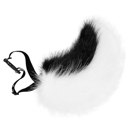 HAOAN Faux Fur Furry Animal Bunny Tail Plush for Halloween Easter Party Cosplay Costume Accessories Blackwhite