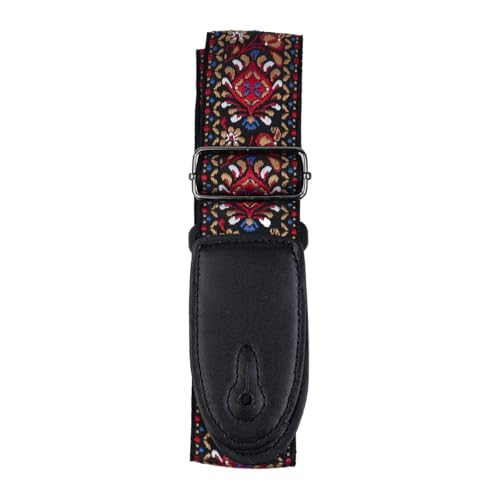 Sarini Guitar Strap,Vintage Embroidered Red Flower Embroidery Cotton Guitar Straps With Crazy Horse Leather Leather Ends for Bass Electric Acoustic