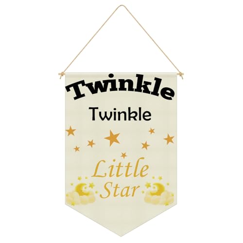 Nursery Wall Decor Canvas Hanging Pennant Flag Banner Nursery Wall Art for Baby Kids Girl Boy Friends Star Moon Decor for Kids Bedroom Playroom Living Room Playroom Linen Cotton Flag