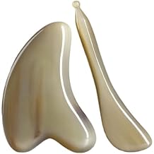 HOTACE 2Pcs GuaSha Scraping Massage Tool Natural Buffalo Horn Guasha Board for Face and Body Skin Care Traditional Chinese Massage Tool for Facial Contouring, Detox & Skin Care