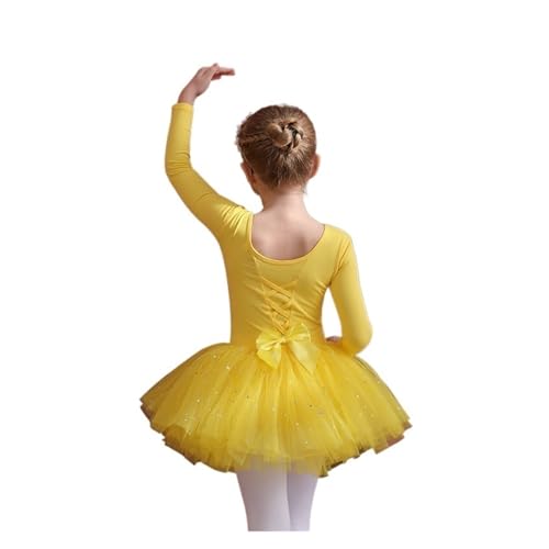 SPSNCXFN Tutú de Ballet para niña Vestido tutú de Ballet for niñas, Manga Corta/Larga, Tul, Patinaje, Gimnasia, Leotardo for Fiesta de cumpleaños y Navidad, Ropa de Baile(Yellow-1,160cm)