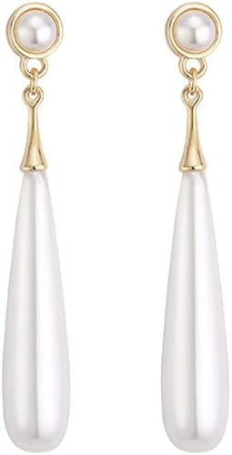 Aretes colgantes de perlas para mujer, aretes colgantes de perlas blancas seleccionadas a mano, joyería diaria, aretes de perlas, Zinc, Perla