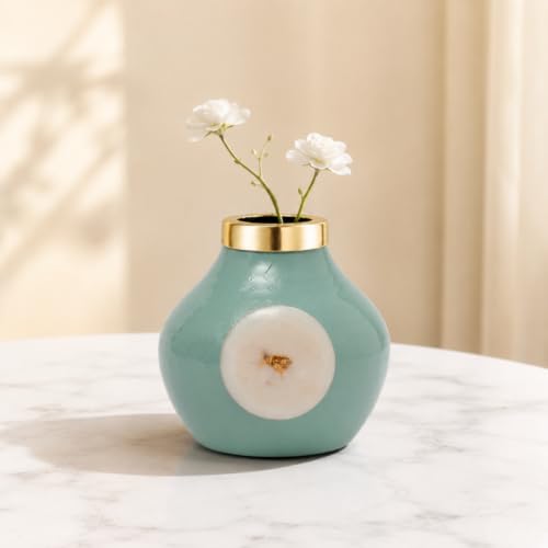 Image of Urban Born Decorative Vase Flower for Living Room & Dining Table | Ceramic Decorative Vases for Home Decor | Stylish Home Decor Vases | Aqua (15 X 15 X 15 CM)