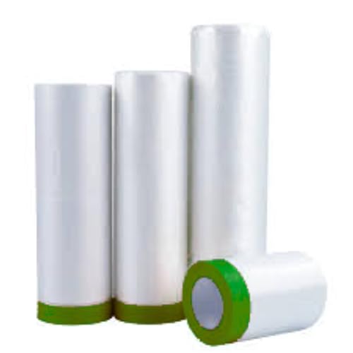 Image of Mario Pre Masker Tape Film 2700mm x 20m (65.6 Ft) - Pre-Taped Masking Film with Self-Adhesive Tape Edge | Quick Unfolding Paint Protection Plastic Sheet for Walls, Cars, Furniture & Floors | 1 Pc