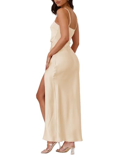 Summer Satin Spaghetti Strap Backless Maxi Dresses for Women 2025 Sexy Square Neck Ruched Slit Wedding Guest Midi Dress2