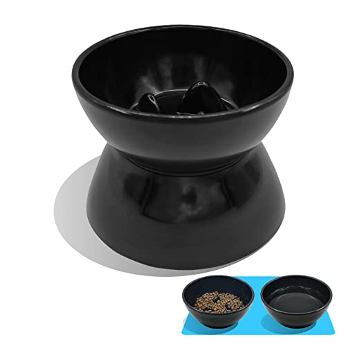 Raised Cat Food Bowl,Elevated Food And Water Dish For Cats Or Dogs,Melamine Anti Vomit Cat Bowl With Slow Feeder, Removable Pet Bowls For Cats And Small Dogs (Black) #TOP4