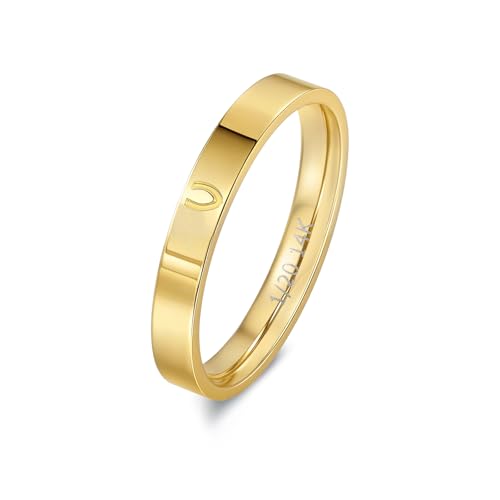 YURZA 14K Gold Filled Initial Rings for Women Non Tarnish Thumb Rings Wedding Bands for Women Stackable Personalized Letter Rings for Men (V, 6)
