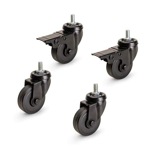 Emuca - Kit de 4 Ruedas Black con perno, diámetro 50mm, Plástico y Acero, Negro