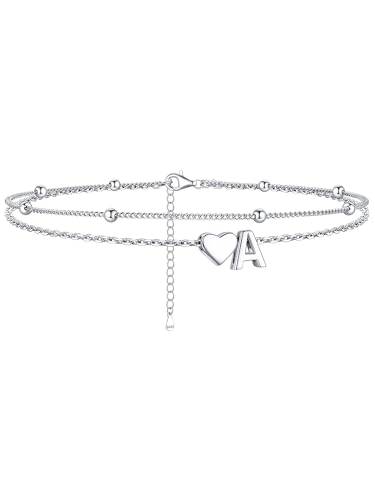 Image of ChicSilver Sterling Silver Anklets for Women Hypoallergenic Womens Ankle Bracelets for Women Layered Heart Anklet With Initials Womens Anklets Jewelry for Mom Wife