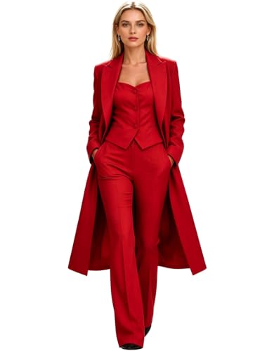 MiBoTong Womens 3 Piece Suit Long Blazer Vest Pants Business Casual Set