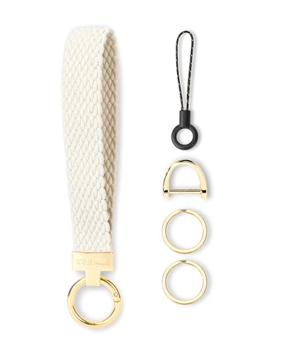 Image of WEESMILE Keychain Wristlet, Stretchy Key Chain for Car Keys with 2 Keyrings and D ring, Cute Wrist Lanyard for Women Men
