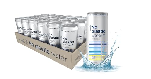 Agua en lata No Plastic Water de Ocean52. Agua Mineral Natural con Limón y Magnesio - Pack 24 unidades x 33cl. Agua en pack de 24 latas de 33cl. Agua mineral en lata. Agua mineral pack 24.