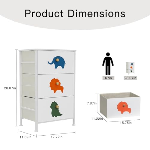 image for FRAPOW Kids Dresser for Bedroom, Baby Dresser with 3 Fabric Drawers Ta