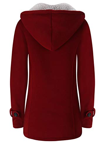 JiangWu Womens Fashion Horn Button Fleece Thicken Coat with Hood Winter Warm Jacket - Image 3