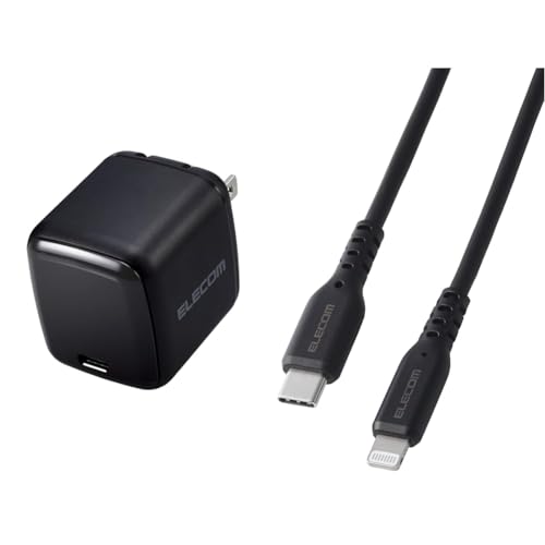 【Lightningケーブルセット】 エレコム 充電器 65W USB PD対応 小型 Type-C 1ポート PPS対応 GaN II採用 PSE認証 ブラック EC-AC8565BK + エレコム ライトニングケーブル usb-c to Lightning 1m Apple認証品 60W 高速 iPhone 充電 【MFi認証】 ブラック MPA-CLEC10BKの商品画像（Amazon）