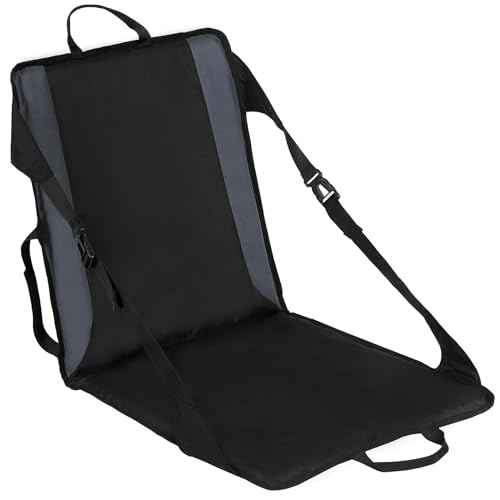 REDCAMP Portable Stadium Seat Bleacher Cushion, Ground Chair with High Back Support, Water Resistant, Black