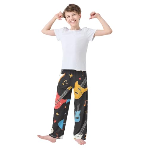 Rock Guitar Print Boys Long Pants Soft Trousers Elastic Waist Kids Lounge Bottoms with Pockets S-XL3