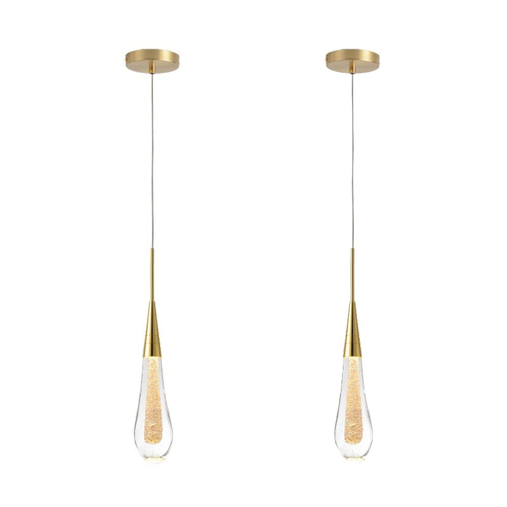 SYAXVOM Nordic Style Glass Droplets Chandelier Pendant Lights Set of 2 Creative Metal Lamps for Kitchen Dining Room Living Entryway Foyer Lighting Fixture (3W)