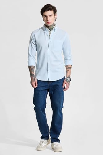 Image of SNITCH Men Casual Shirt | Slim Fit Full Sleeve Button-Down Collar Solid Design | Premium Cotton Linen Blend & Breathable Fabric for Office, Semi-Formal & Everyday Wear