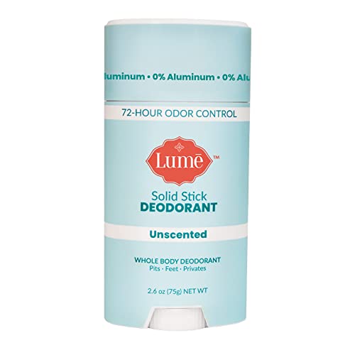 Lume Natural Solid Deodorant Stick - Whole Body Deodorant - Aluminum-Free, Baking Soda-Free, Hypoallergenic, Safe For Sensitive Skin - 2.6 Ounce Solid Stick (Unscented)